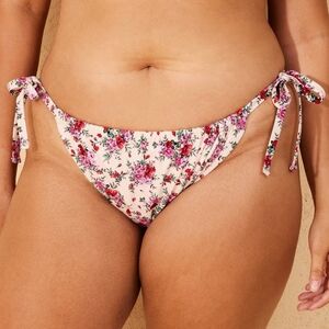 Pink Red Cream-Floral- High Leg- Tie-Side Bikini Bottom